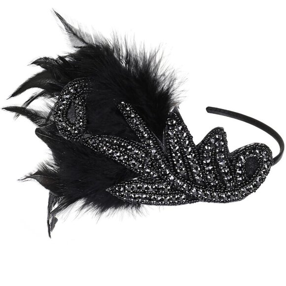 1920s Flapper Headband Feather Beads Rhinestones Gatsby Party Accessory main image 5